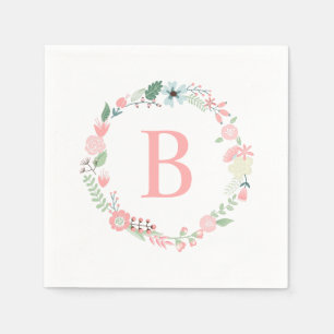 Servilleta De Papel Delicada floral Monogramada Wreath