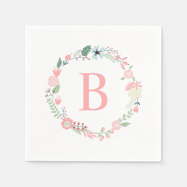 Servilleta De Papel Delicada floral Monogramada Wreath (Anverso)