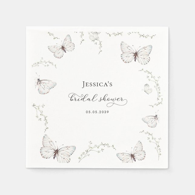 Servilleta De Papel Delicada mariposa blanca Jardín Bridal Ducha (Anverso)
