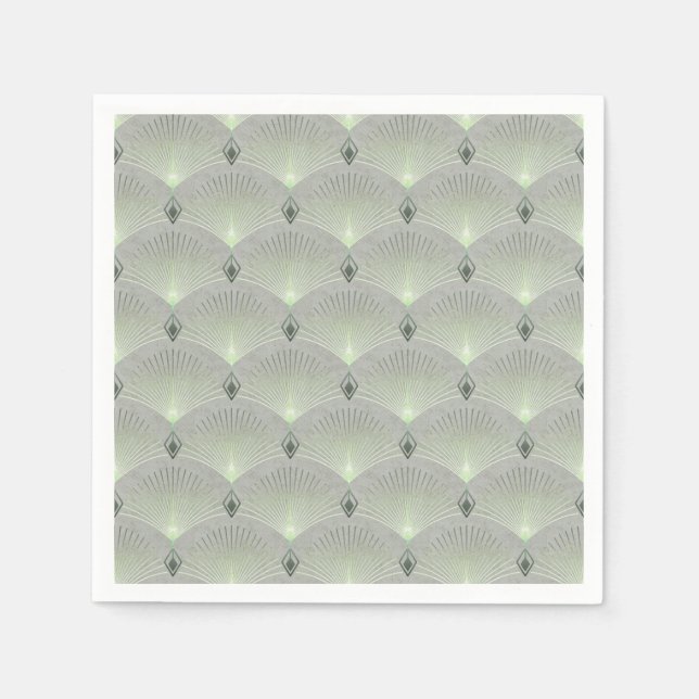 Servilleta De Papel Delicada, verde y gris, art deco. (Anverso)