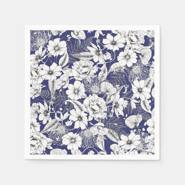 Servilleta De Papel Delicado dibujo de la línea blanca negra peony hel (Anverso)