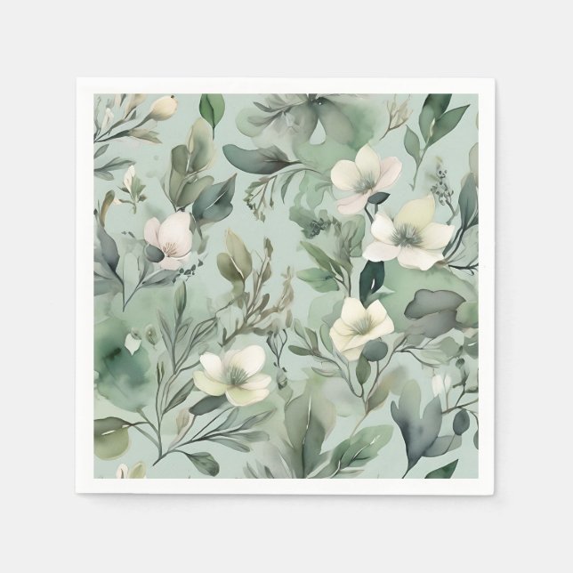 Servilleta De Papel Delicado Patrón floral verde sabio (Anverso)