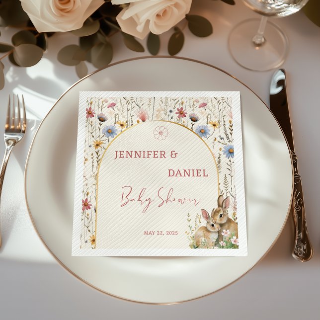 Servilleta De Papel Delicate Beige Wildflower Baby Shower Bunny (Subido por el creador)