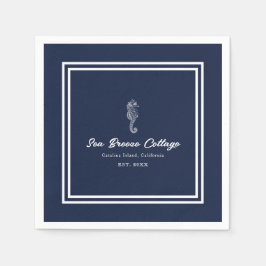 Servilleta De Papel Delight Nautical: Caballo de mar azul y blanco