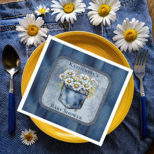 Servilleta De Papel Denim Blue Jean   Daisies Floral Baby Shower
