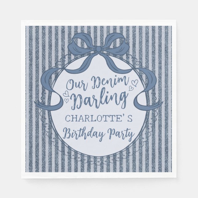Servilleta De Papel Denim Coquette Bow Blue Jean Baby Birthday (Anverso)