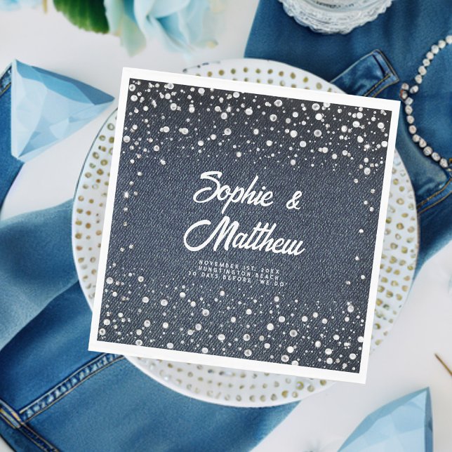 Servilleta De Papel Denim Diamonds Pearls Blue Couple Wedder Shower (denim pearls couple wedding shower personalized napkin blue jeans white coed his hers jack jill chic)
