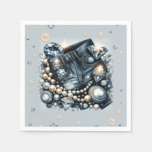 Servilleta De Papel Denim Diamonds & Pearls Jeans Bling Fiesta de Cump