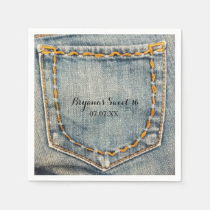 Servilleta De Papel Denim Jean Stitched Pocket Birthday Party Napkins