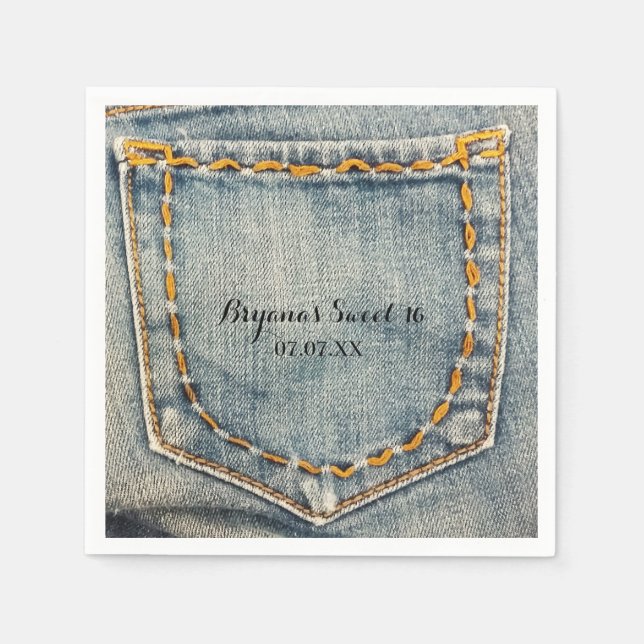 Servilleta De Papel Denim Jean Stitched Pocket Birthday Party Napkins (Anverso)