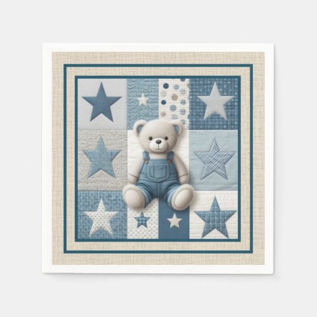 Servilleta De Papel Denim Patchwork Bear Napkins (Anverso)