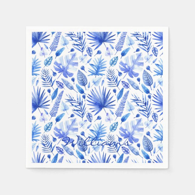 Servilleta De Papel Denominación Cobalt Blue Tropical Leaves Coctel (Anverso)