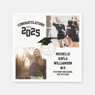 Servilleta De Papel Deporte de graduación de voleibol blanco negro