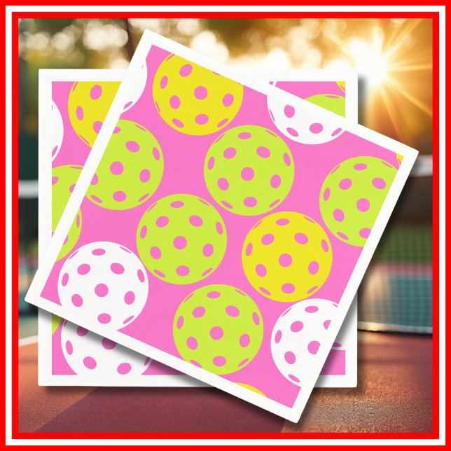 Servilleta De Papel Deporte rosado de la fiesta de cumpleaños de las p (Pickleball Birthday Party Cute Pink Sports Napkins)