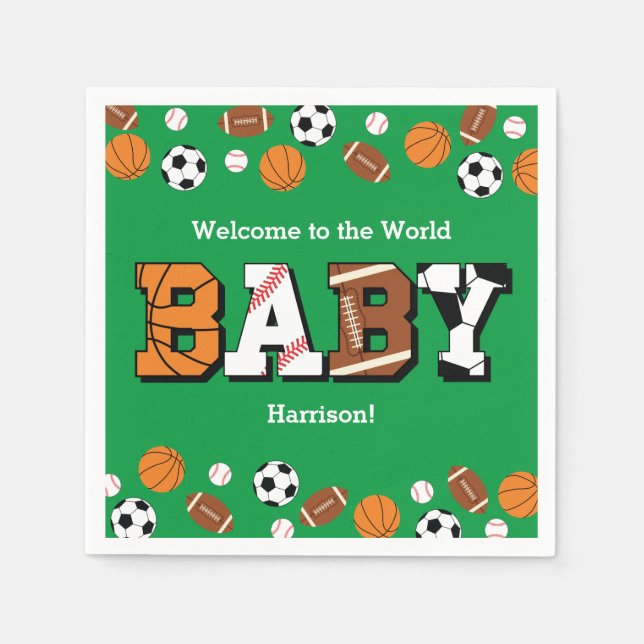 Servilleta De Papel Deportes Baby Shower Co-ed Green Gender Neutral (Anverso)