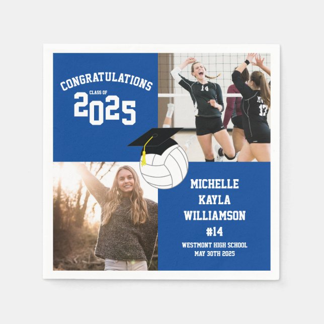 Servilleta De Papel Deportes de graduación de voleibol azul (Anverso)