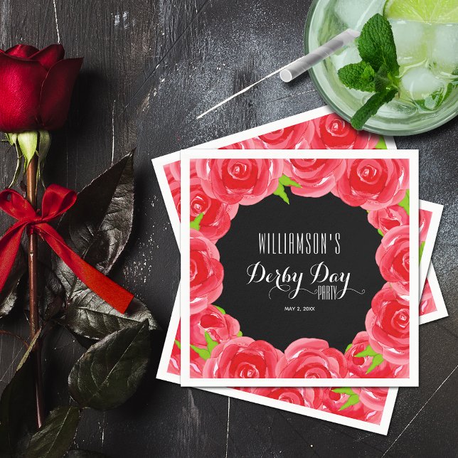 Servilleta De Papel Derby Day Red Roses (Derby day party cocktail napkins)