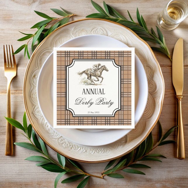 Servilleta De Papel Derby horse racing party elegant gingham (Derby horse racing party elegant gingham personalized napkins equestrian party supplies)
