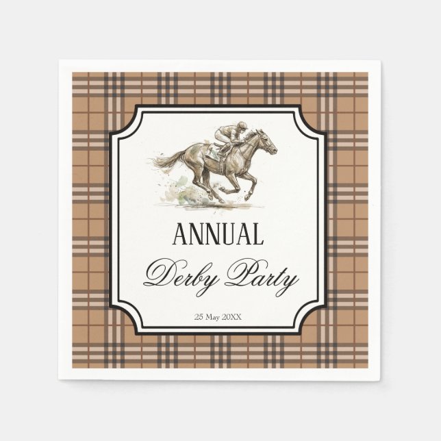 Servilleta De Papel Derby horse racing party elegant gingham (Anverso)