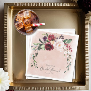 Servilleta De Papel Desayuno Bridal con Rosas Rosadas y Burgundy Rústi