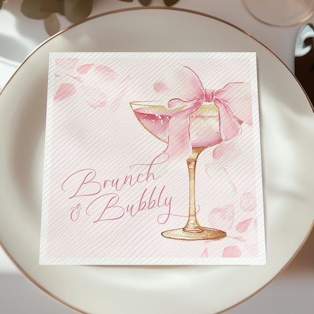 Servilleta De Papel Desayuno Brunch con Lazo Rosa y Burbujas (Subido por el creador)