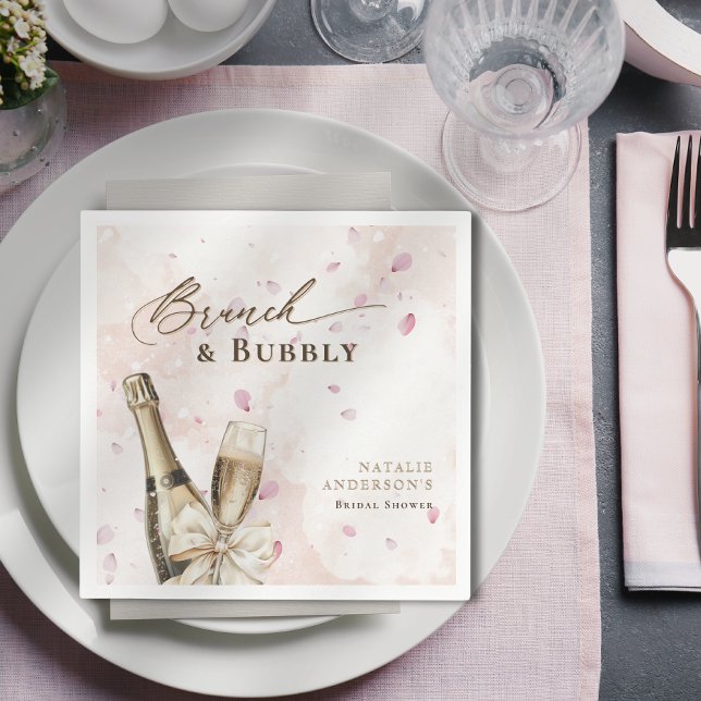 Servilleta De Papel Desayuno Brunch Elegantes Pétalos & Burbujeante De (Elegant Petals Brunch & Bubbly Bridal Shower Napkins )