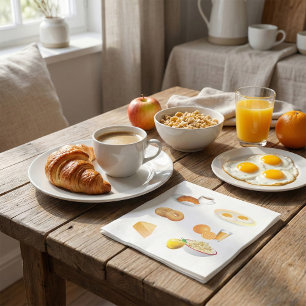 Servilleta De Papel Desayuno Café, Croissant, Huevos, Bagels