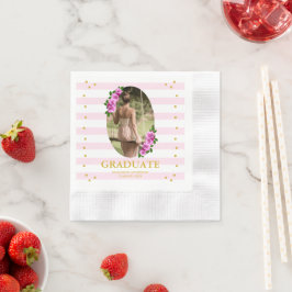 Servilleta De Papel Desayuno de graduación con rosas rosadas a rayas