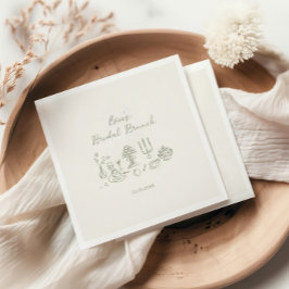 Servilleta De Papel Desayuno Nupcial Dibujado a Mano en Verde Salvia