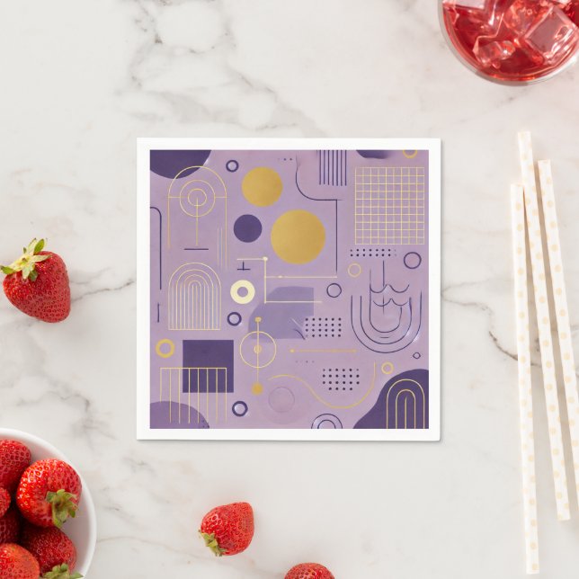 Servilleta De Papel Desenlace de patrones escandinavos morados y dorad (In situ)