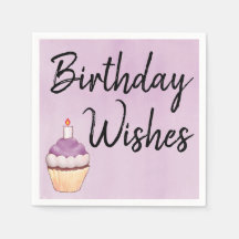 Deseos de Cumpleaños Cupcake Púrpura Acuarela