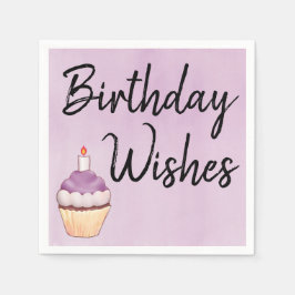 Servilleta De Papel Deseos de Cumpleaños Cupcake Púrpura Acuarela