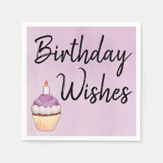 Servilleta De Papel Deseos de Cumpleaños Cupcake Púrpura Acuarela (Anverso)