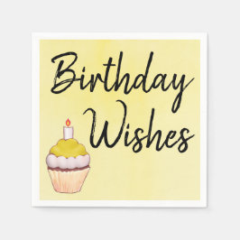 Servilleta De Papel Deseos de Cumpleaños Pastel Amarillo