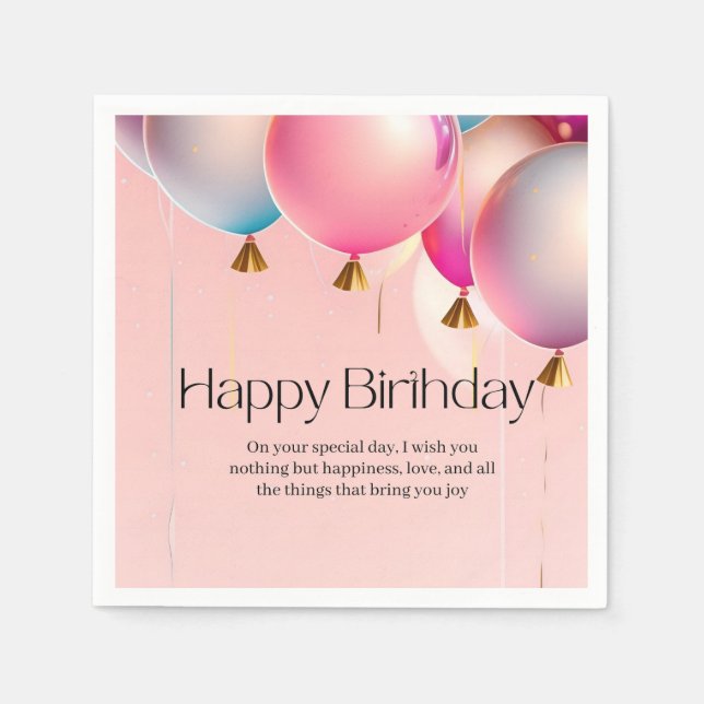 Servilleta De Papel Deseos de cumpleaños rosados (Anverso)