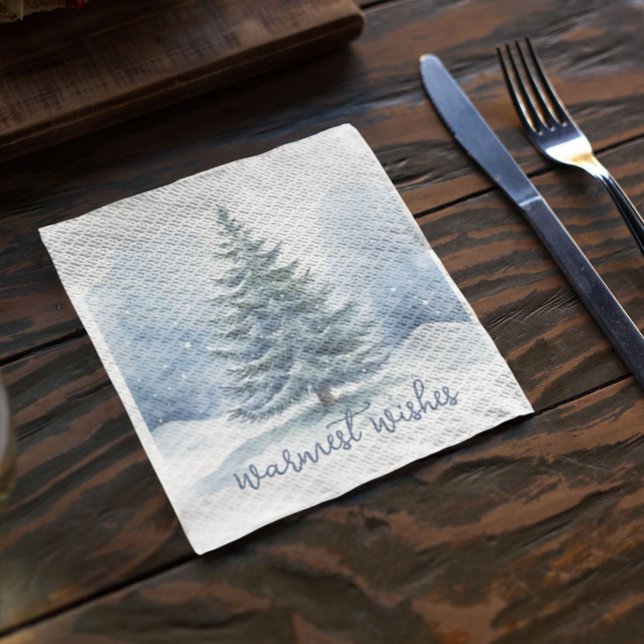 Servilleta De Papel Deseos más cálidos Árbol Evergreen cubierto de nie (Subido por el creador)