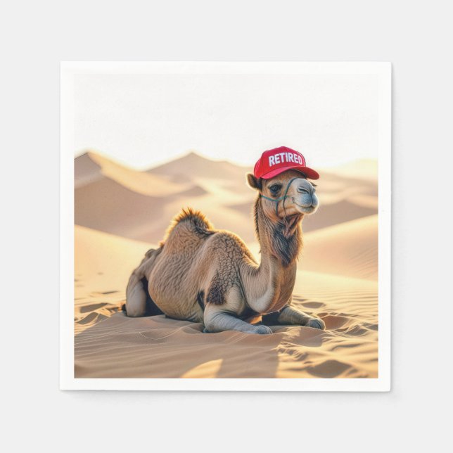 Servilleta De Papel Desert Camel Wearing a Retired Cap (Anverso)