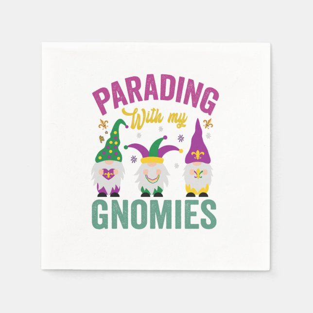 Servilleta De Papel Desfilando con mis cómicos Gnomes del Mardi Gras (Anverso)