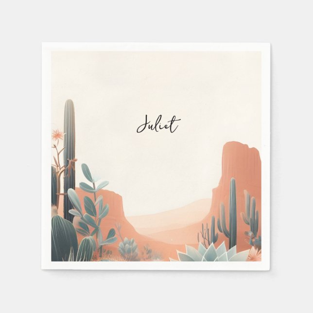 Servilleta De Papel Desierto de hojas boho Cactus Suculentas Despedida (Anverso)