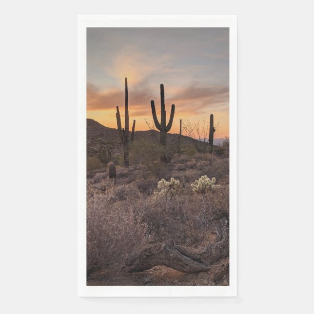 Servilleta De Papel Desierto del atardecer de Cactus del Suroeste (Anverso)