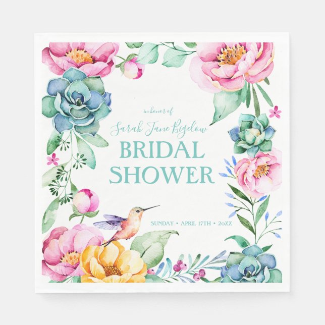 Servilleta De Papel Despedida de Soltera Boho de Colibrí (Anverso)