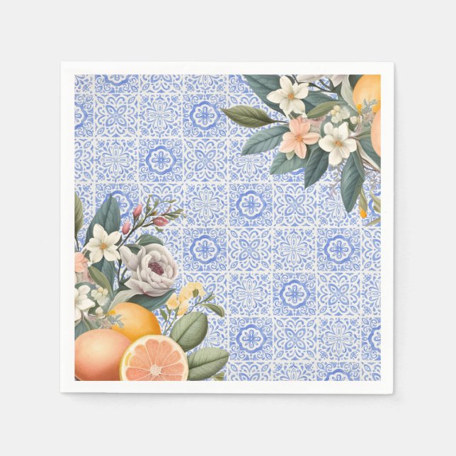 Servilleta De Papel Despedida de soltera con azulejos mediterráneos (Anverso)