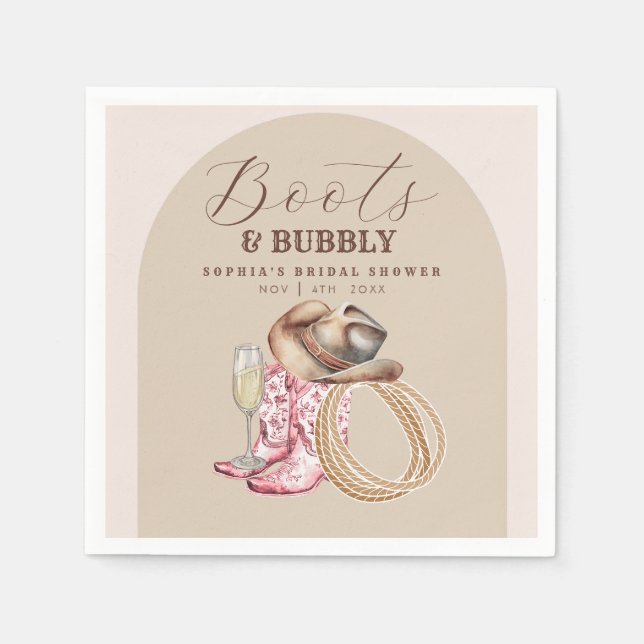 Servilleta De Papel Despedida de soltera con botas y burbujas (Anverso)
