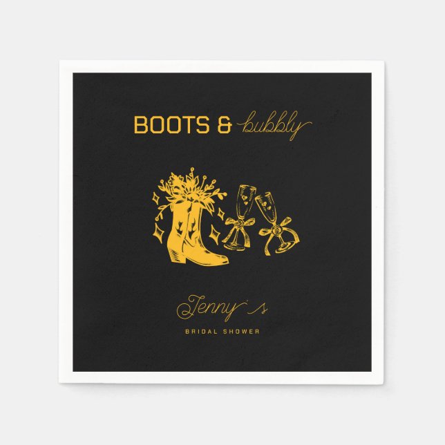 Servilleta De Papel Despedida de Soltera con Botas y Burbujas (Anverso)