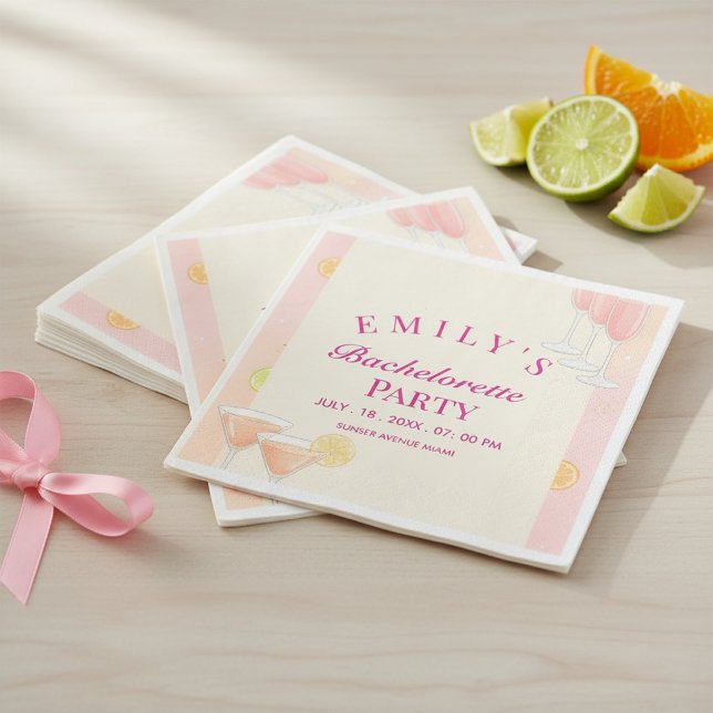 Servilleta De Papel Despedida de soltera con cóctel rosa (Subido por el creador)