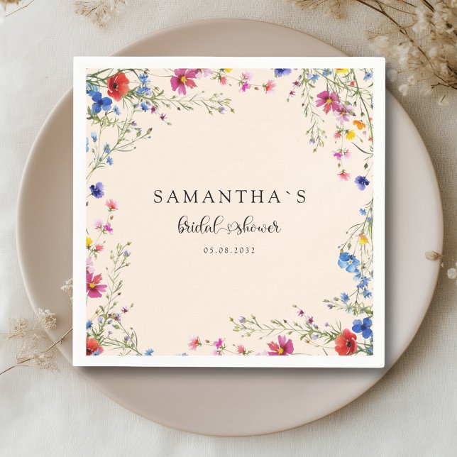 Servilleta De Papel Despedida de soltera con flores silvestres moderna (Modern Wildflower Bridal Shower Paper Plates)