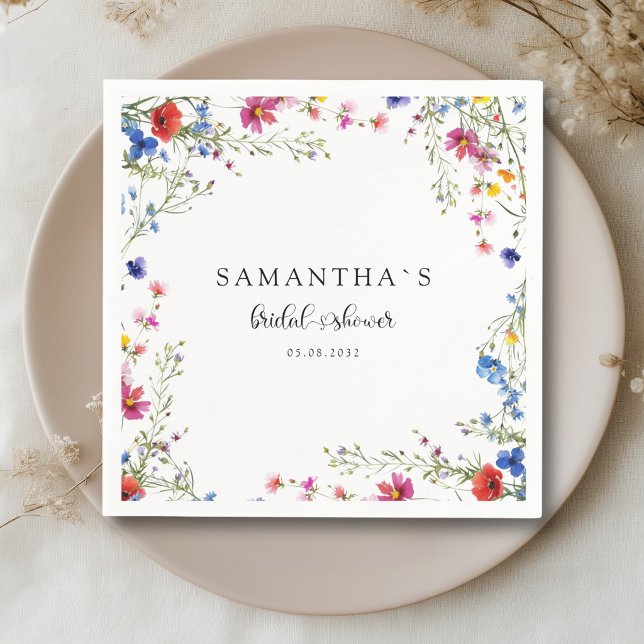 Servilleta De Papel Despedida de soltera con flores silvestres moderna (Modern Wildflower Bridal Shower Paper Plates)