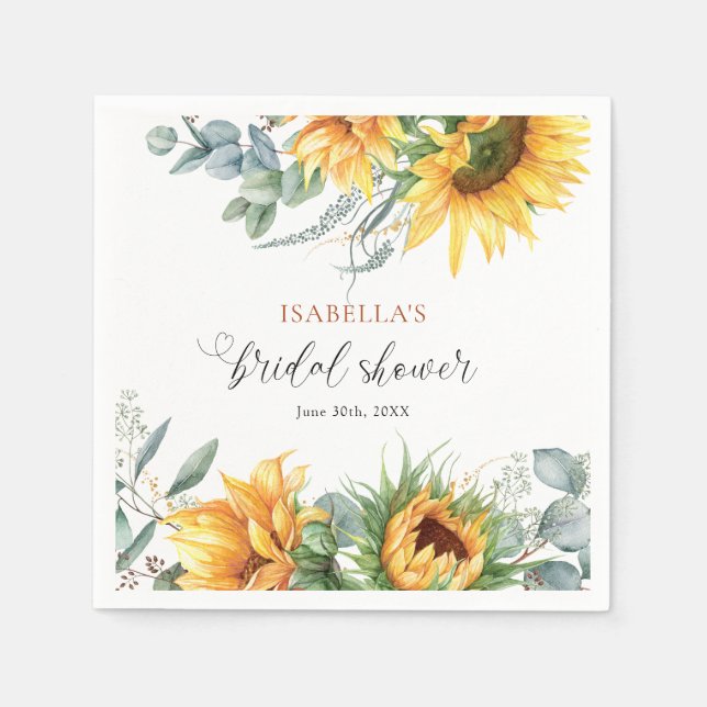 Servilleta De Papel Despedida de Soltera con Girasoles Rústicos (Anverso)