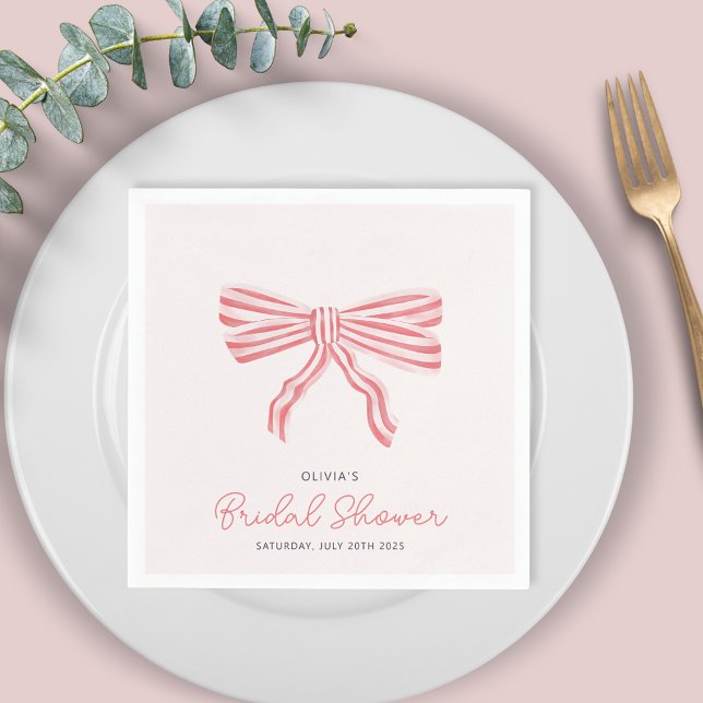 Servilleta De Papel Despedida de Soltera con Lazo Coquette Rubor (Coquette Blush Pink Bow Bridal Shower paper napkins. Matching invites available for bride to be. )