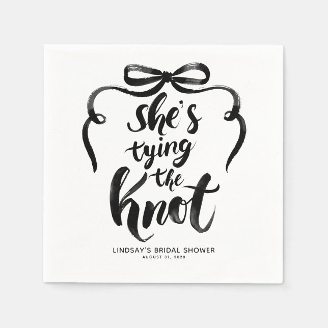 Servilleta De Papel Despedida de soltera con lazo negro Ella se casa (Anverso)
